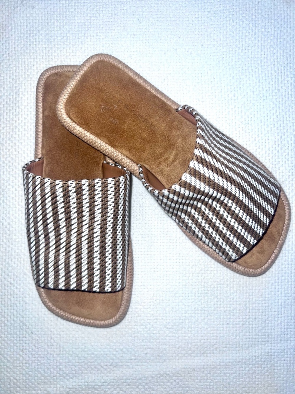 Robert Clergerie Brown and White Striped Slide Sandals - Picture 5 of 10